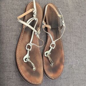 Coach Brown and Silver Leather Sandals